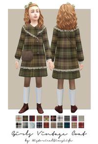 TS4: Girls Vintage Coat (patterned)First coat ready for the seasons pack! This will be perfect for the fall ;) The mesh is from sims 3 and I textured it with 20 plaid/tartan/checkered patterns. info: • bgc • converted from sims 3 • vertices: 3910 /...