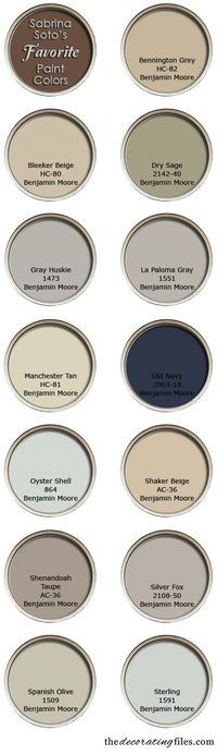 Designer Sabrina Soto's favorite paint colors. I've used a quarter tint of Shaker Beige almost everywhere, with Dry Sage on the lower half of the bedroom walls