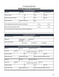 Employment / Job Application Form Excel Template for employers and small businesses.  Used by companies to screen and hire employees.  This is an editable Microsoft Excel template.  Be sure to include your company name in place of [Company Name], add a company logo, and feel free to alter the form in any way you see fit.