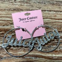 Juicy Couture Jewelry Silver Hoop Earrings Logo Crystal Rhinestones Brand: Juicy Couture Color: Silver Size: 2.25” Approx Condition: Brand New With Original Tags Same Day Shipping Via Usps