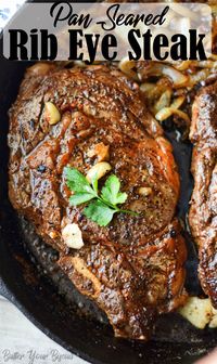 Rib eye steaks are perfectly cooked full of flavor and melt in your mouth tender. Restaurant quality steak you can make at home. #beef #ribeye #steaks