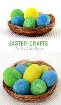 Get ready for Easter with fun air dry clay crafts. See how to make colorful clay eggs and craft a gorgeous Easter centerpiece! Also, perfect if you do not want to use real eggs as Easter decoration. #easter #airdryclay #clay #easterdecor