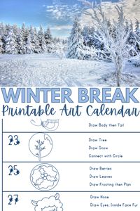 The kids are going to love this Winter Season Drawing for Kids activity! It's the perfect Winter Break Art Calendar full of creative ideas. #winterbreak #winterseason #drawingforkids #freeprintable #art via @wondermomwannab