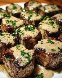 Tender Steak Bites in Garlic Butter with Creamy Parmesan Sauce - Miarecipes