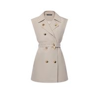 This dress is smart and sophisticated in a sleeveless double-breasted silhouette crafted from compact cotton canvas in a nod to classic trench coats. The outerwear aesthetic is emphasized with a sharp notched collar, a storm flap detail at the back and a coordinating belt. Complete with refined tortoiseshell-effect buttons and two practical side pockets.