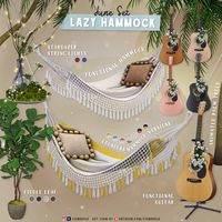 Relieve your sims' stress instantly with items from this set.😊  sims 4 Downloads / ts4 / ts4cc / ts4 clutter / ts4 furniture / beach / hammock / guitar / fiddle leaf / outdoor