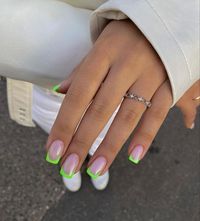 Neon yellow french nails short white Green french tip nail natural short summer spring 2021 summer spring 2021 Summer nails 2021 inspo colors trendy ideas cute bright 2020 fun simple acrylic designs 2021 color trends art short pink beach white aesthetic green pretty ideas coffin ideas acrylic coffin 2020 color trends neon gel spring cool almond pastel orange polish ombre classy pastel design art design blue multicolors green graduation nails prom nails