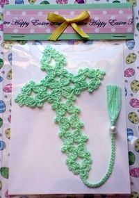 crocheted cross bookmarks free patterns | Crocheted Mint Green Lace Cross Bookmark