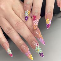 Flower Press on Nails Long Almond Naked Pink Fake Nails Colorful Daisy Spring Summer Press on Nails for Women Acrylic Manicure Art False Nails Glue on Nails Kit 24Pcs
#summernails #presson