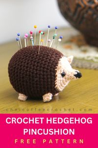 Wondering what to crochet for yourself? Try this adorable crochet hedgehog where the pins are part of the design. This crochet pincushion is the perfect cute but functional gift for yourself! It works up really quickly and is just so cute! So whether you want to crochet a hedgehog stuffed toy or a practical hedgehog pincushion, you will love this! #crochethedgehog #crochetpincushion #crochethedgehodpincushion #amigurumihedgehog