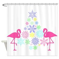 pink flamingo Christmas snowflake tree Shower Curt