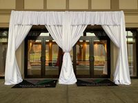 A grand entryway helps set the mood for your event💃  #illumepghdesign #eventdesign #eventpros #customdrape #dramaticentrance #entrydraping #pittsburghweddings #pittsburghevents #weddinginspo #weddingdrape #weddingdetails #grandentrance