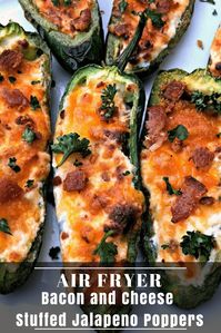 Easy Air Fryer Bacon and Cream Cheese Stuffed Jalapeno Poppers is a quick spicy recipe. These poppers are low-carb and keto diet friendly. This dish has savory and creamy melted cheddar cheese and is also crunchy. Makes the perfect appetizer or snack for parties, gatherings, or events. #AirFryer #AirFryerRecipes #Appetizers