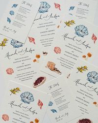 Ten Story ~ Wedding Stationery on Instagram: "Celebrating love by the ocean ~ invite design for H&A. 💌 Concept & design - @tenstorystationery 🎨 Watercolour Illustrations - @natashahowieillustrates #stationery #weddingstationery #watercolour #weddinginvitations"