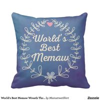 World's Best Memaw Wreath Throw Pillow Gift