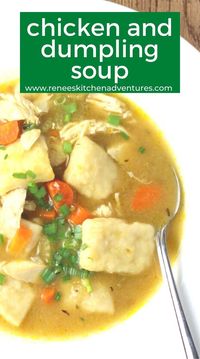 Easy recipe for homemade chicken and dumpling soup. Winter comfort food at it's best. Dumplings plump in soup and thicken it slightly.