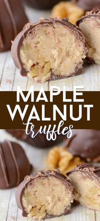 Maple Walnut Truffles are an easy candy truffle recipe! These are a See's Candy Copycat with a maple buttercream center filled with walnuts and a chocolate coating. They're the perfect homemade truffles!