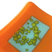 Tangerine and Lime Green Glass Dish . Tangerine Glass Dish with Inset Ocean Jellies . Fused Glass De