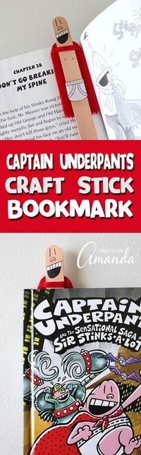 Captain Underpants Craft Stick Bookmark, by Amanda Formaro of Crafts by Amanda #PilkeyPower #ad