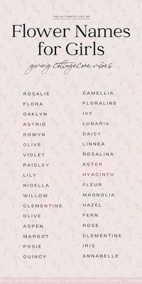 Searching for pretty baby girl names? These flower names for girls are super beautiful and many are very uncommon and unique. If you love earthy girl names, then this baby names list is for you!