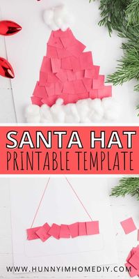 This construction paper Santa hat is one of the best crafts for kids to make this Christmas! Download the free printable template to make your own holiday art project at home or in the classroom. Use dollar store supplies to get craft with your preschooler or kindergartener in December.