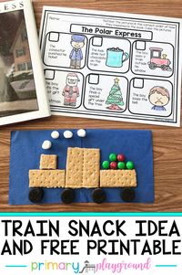 Are you having a Polar Express day? Wether you're reading the book or watching the movie, we have 2 fun ideas for you. Have your students make their very own Polar Express train snack and have them work on their sequencing and retelling skills with the free printable.  #polarexpress #polarexpressday #trainsnack #booksnack