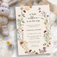 $1.95 | Boho Wildflower Baby Shower #watercolor floral, gender neutral, boy invite, girl invite, rustic boho floral, a little wildflower, is on the way, wild flower invitations, tan brown rust sage terracotta, wildflower baby shower