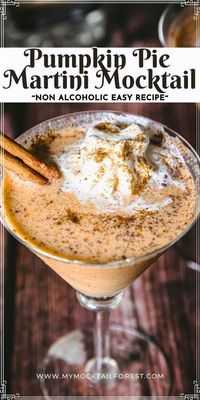 This Pumpkin Pie Mocktail brings all the cozy flavors of fall into a delicious drink! Made with Pumpkin Puree and Maple Syrup, it's Alcohol-Free and tastes just like pumpkin pie. Top with whipped cream for the perfect fall treat. Try other refreshing mocktails and even appetizers at mymocktailforest.com