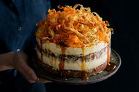 Spiced Parsnip & Carrot Cake with Burnt Honey Cream Cheese Frosting & Root Vegetable Chips | Gather & Feast