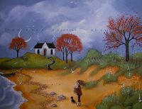 Face To The Wind, a small Autumn Lake Beach Print by Deborah Gregg