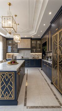 Add glamour to your space with Art Deco influences, a bold choice in modern kitchen ideas. Combine geometric patterns, mirrored surfaces, and luxurious materials like gold or marble for a sophisticated and stylish kitchen that blends vintage charm with modern functionality.