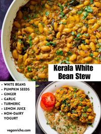 Kerala-style spicy white bean stew. This South Indian bean & pumpkin seed stew is hearty & packed with flavorful spices in a thick rich sauce. Gluten-free, Nutfree soyfree option #indianrecipes