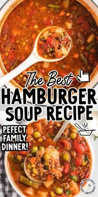 This hearty, homemade hamburger soup is ready in about half an hour, making it the perfect meal for busy weeknights. Seasoned ground beef, fresh vegetables and tomatoes come together for an easy dinner that the whole family will love. #SoupSeason #ComfortFood #HeartyMeals #HomemadeGoodness #BeefyBites #SoupLovers