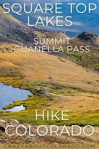 Square Top Lakes via South Park 600 Trail, located at the summit of Guanella Pass, is a high alpine wonder! The setting is sensational, beginning above the tree line with two lakes and the option to keep going to 13er Square Top Mountain.