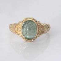 Seashell Signet Ring With Peridot / Aquamarine / Tourmaline Cabochon Vintage Ocean Signet, Personalized Monogram Ring - Etsy