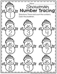 Winter Number Tracing Worksheets for Preschool.