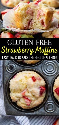 Make the best gluten-free strawberry muffins with this easy and versatile recipe! Light and fluffy muffins dotted with juicy strawberries and a crunchy sweet topping are adaptable for dairy-free.