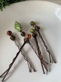 Gemstone Bobby Pin Set, Jasper and Wood Hair Slides, Decorative Barrettes - Etsy