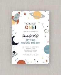 Editable First Trip Around the Sun Space Birthday Invitation | Etsy