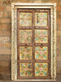 Antique Indian Painted Door Traditional Garden Doors Unique Architecture 19c