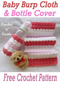 Free crochet pattern for baby burp cloth and bottle cover, great gift for baby showers etc. find it on #crochetncreate #crochetbaby #crochetbabygiftsets #crochetpatterns #freebabycrochetpatterns #crochet #easypatterns #crafts