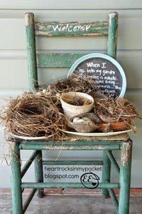 Nests on an old chair vignette by Heart Rocks in my Pocket