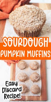 Pumpkin Sourdough Discard Muffins are the perfect fall treat when you're in the mood to bake with pumpkin. They're super moist, loaded with delicious pumpkin flavor, have a slight sourdough tang, and are topped with a delicious cinnamon sugar topping. 