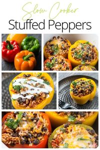 Slow Cooker Stuffed Peppers are a colorful and delicious way to eat healthy this summer and year round! Get your kids to eat their veggies with this fun and simple recipe that is like nature's meal bowl! #vegetarian #stuffedpeppers #healthyrecipe #slowcooker