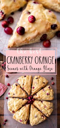 My favorite orange and cranberry scone recipe has an orange glaze. It’s flaky and buttery, and it’s made with fresh cranberries. It’s better than Starbucks cranberry scones!