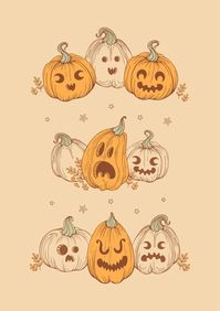 happy halloween. Jack o lantern. A set of vintage pumpkins with funny, frightening and cheerful faces, autumn leaves, stars. For stickers, posters, postcards, design elements, elements, #frightening, #halloween, #Ad