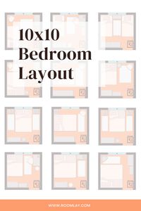 We have designed 10x10 bedroom layouts to help your small bedroom interior design process. You can find floor plan alternatives with queen bed, full bed or even with king size bed. A few samples for your kids room layout with single or twin bed with closet. Consider these layout ideas before start to decoration. #bedroomlayout #smallbedroomdecoration #smallbedroom #bedroomfloorplan