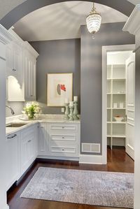 Dior Gray 2133-40 by Benjamin Moore against white cabinetry looks beautiful! Dior Gray is part of Color Preview. A collection of bold, saturated colors that brings spaces to life for those looking to illuminate their world with pure, extraordinary color.