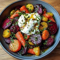 Vibrant Roasted Beets & Carrots with Creamy Burrata Salad