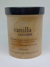 Philosophy Vanilla Coconut Salt Body Scrub 21 oz, new Brand New, Sealed Under the lid, no original box Packaging _______________________________________________________________ Please note that some of the products may have minor scratches on them from shipping/handling to me, this does not affect the inside product in any way. There will be NO returns on makeup for sanitary reasons. Please refer to all pictures before purchase and let me know if you have any questions at all. Thank you for look